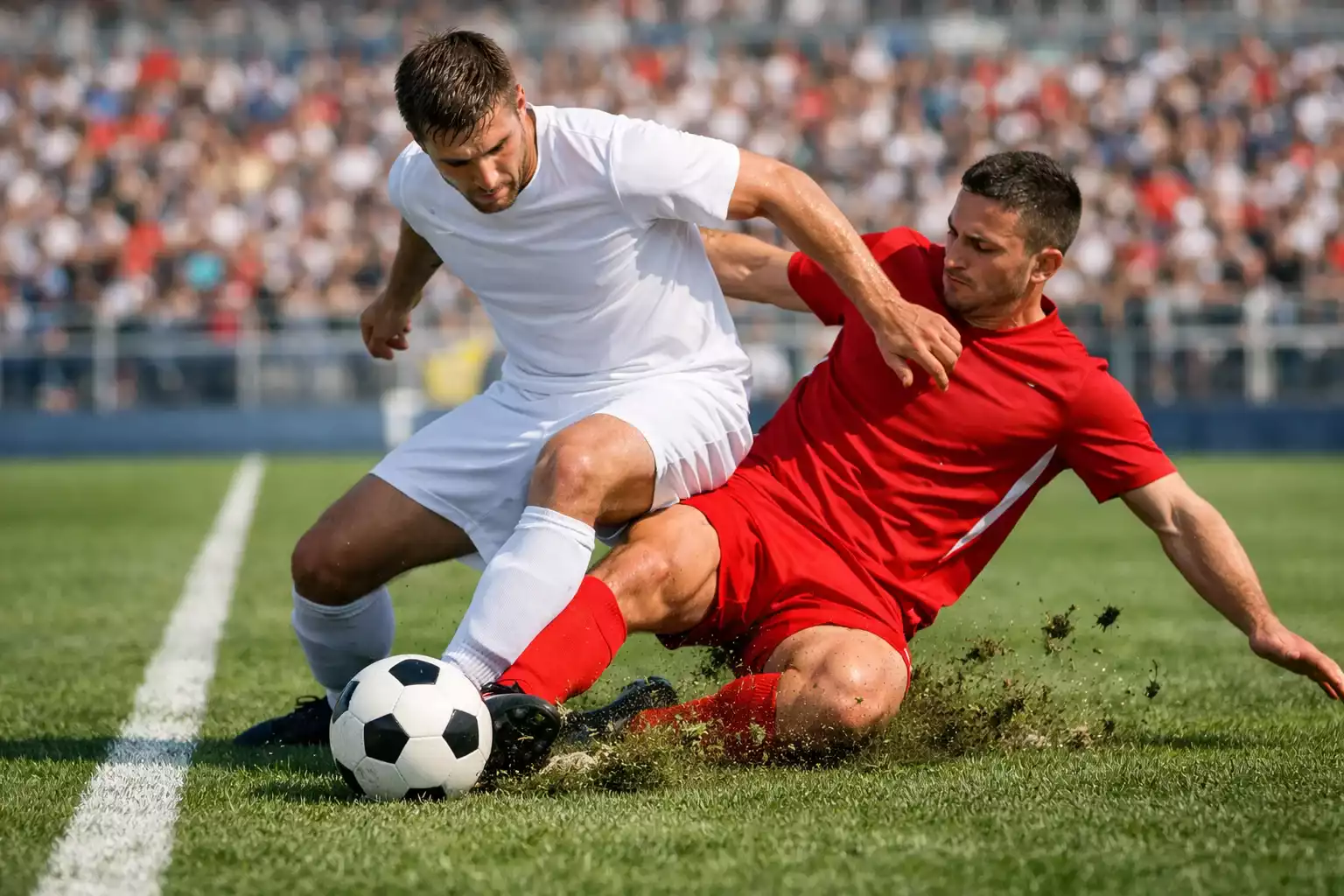 Campo di calcio della Serie A con giocatori in azione durante una partita diurna