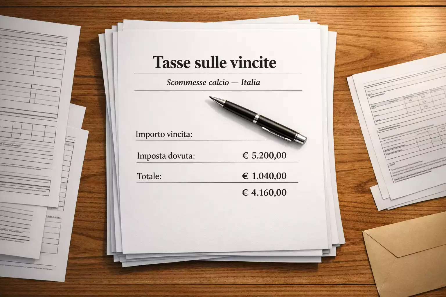 Documenti fiscali e moduli su una scrivania con il simbolo € in evidenza