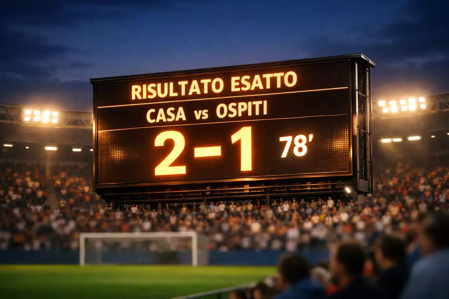 Tabellone segnapunti di uno stadio di calcio che mostra il risultato di una partita