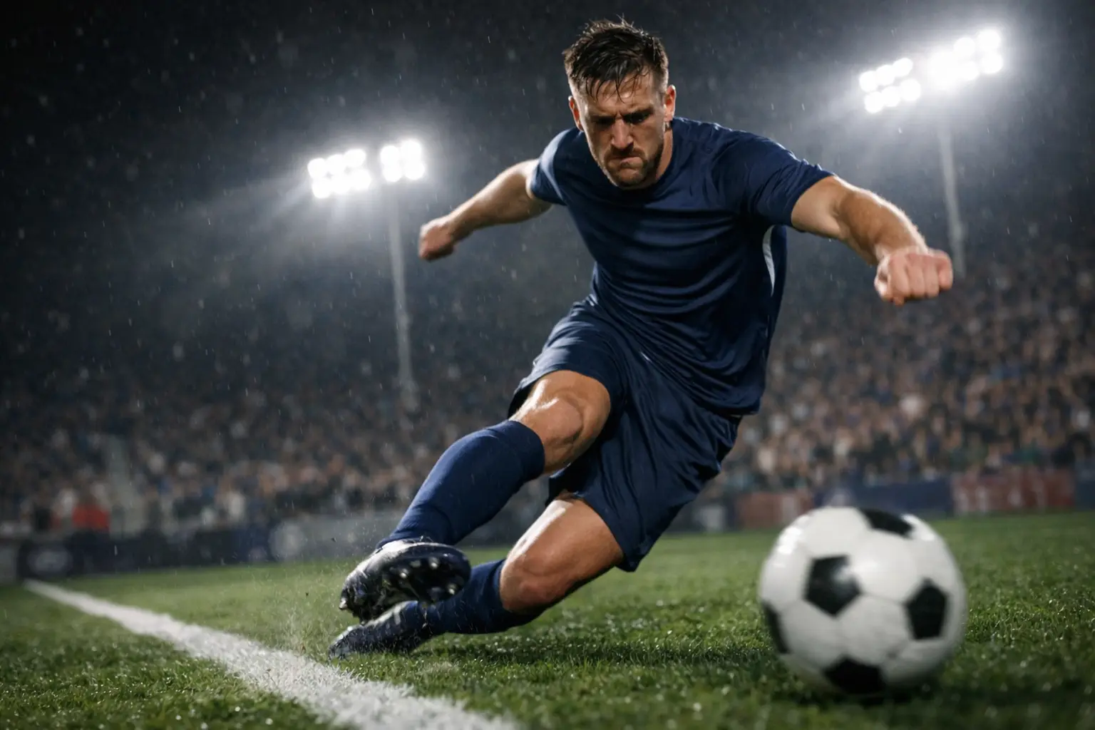 Attaccante in area di rigore pronto a calciare verso la porta