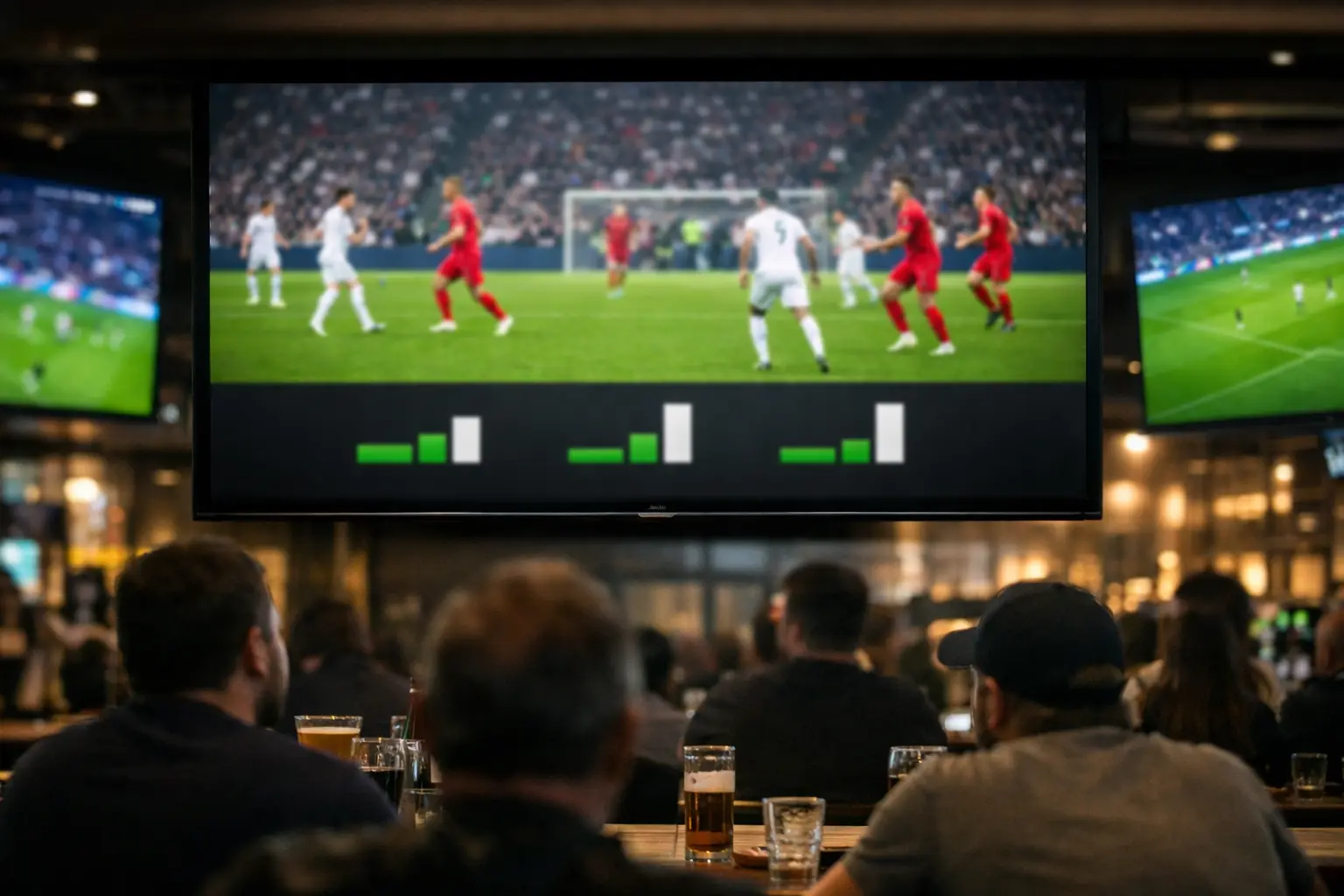 Schermo con statistiche di una partita di calcio in tempo reale