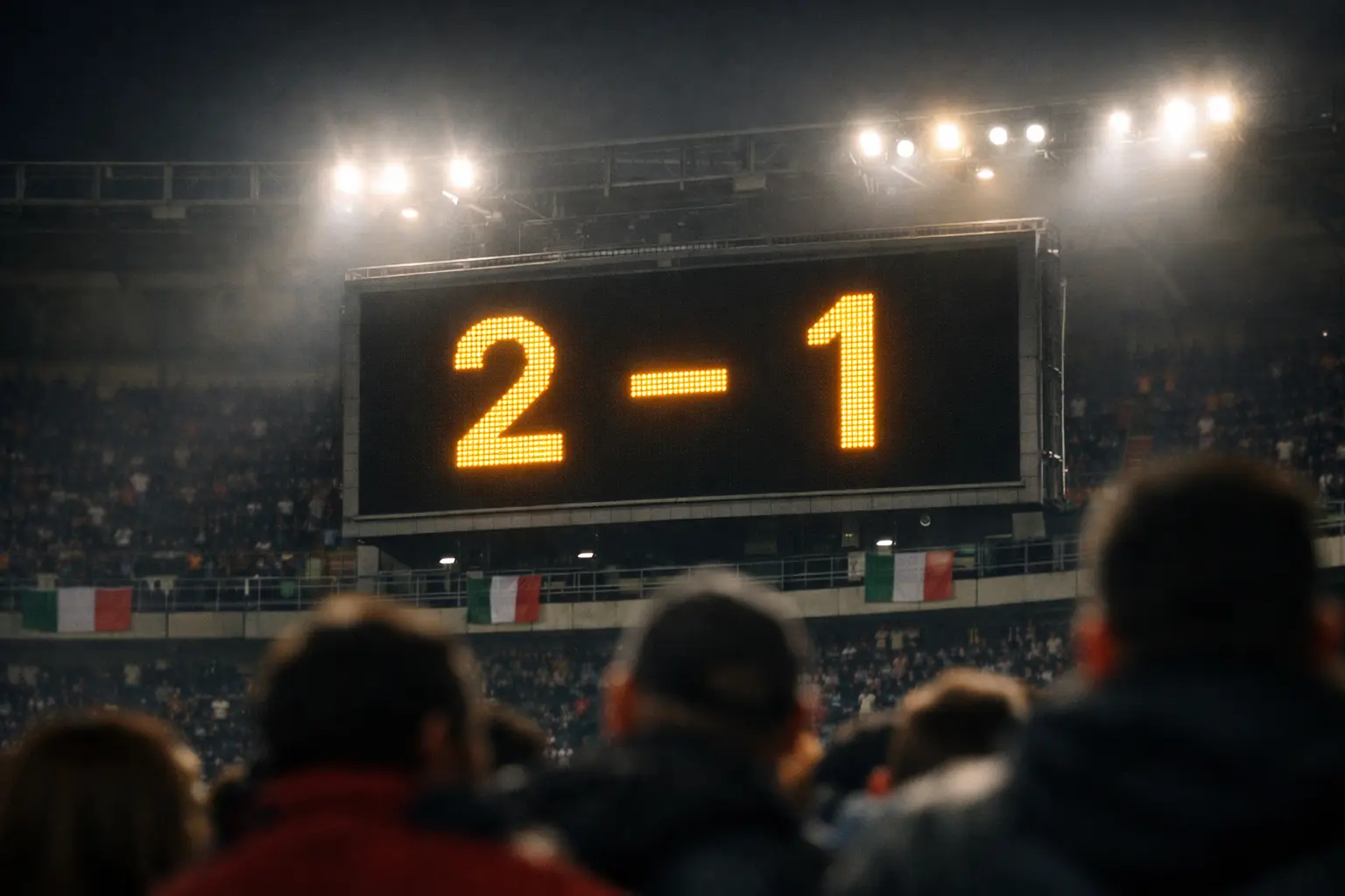 Tabellone luminoso dello stadio che mostra il risultato di una partita