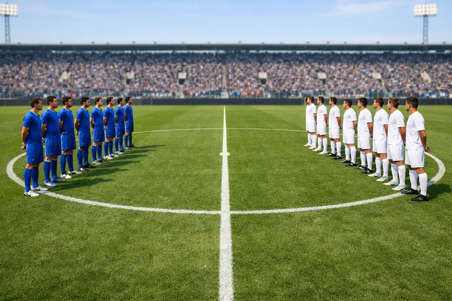 Due squadre schierate in campo prima del fischio di inizio