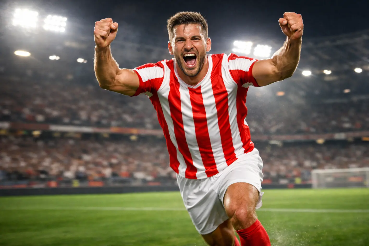 Giocatore di calcio che esulta dopo aver segnato un gol in partita