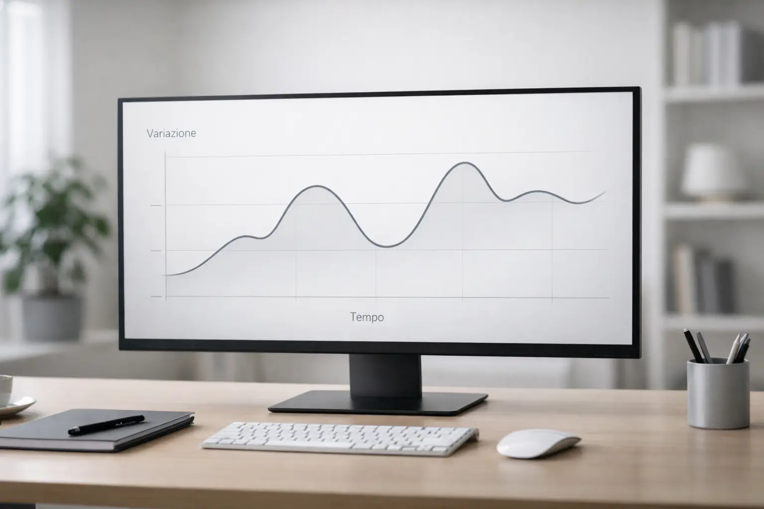 Schermo con grafico lineare che mostra movimento delle quote nel tempo